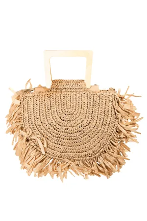 Straw Braided Raffia Fringe Handbag