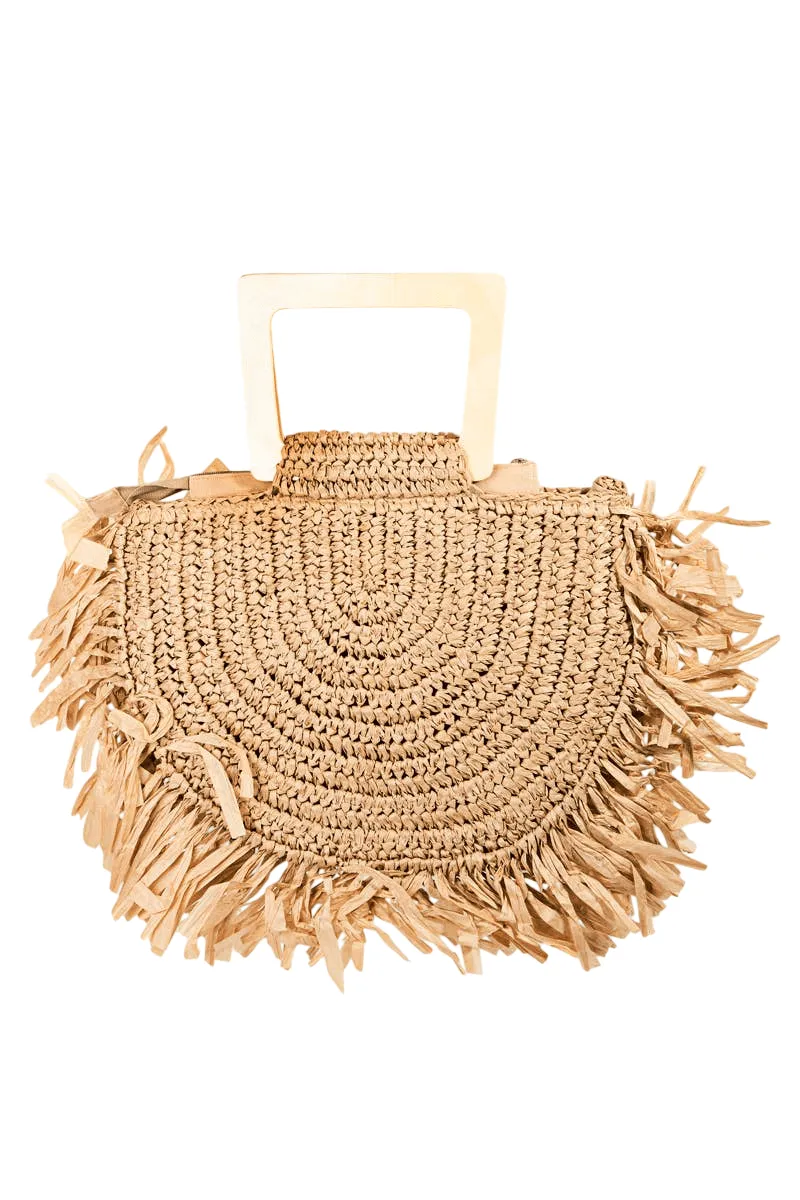 Straw Braided Raffia Fringe Handbag