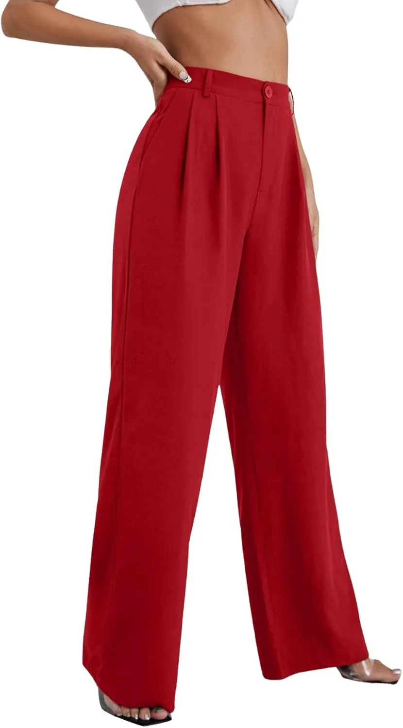 SweatyRocks Women's Casual Wide Leg High Waisted Button Down Straight Long Trousers Pants
