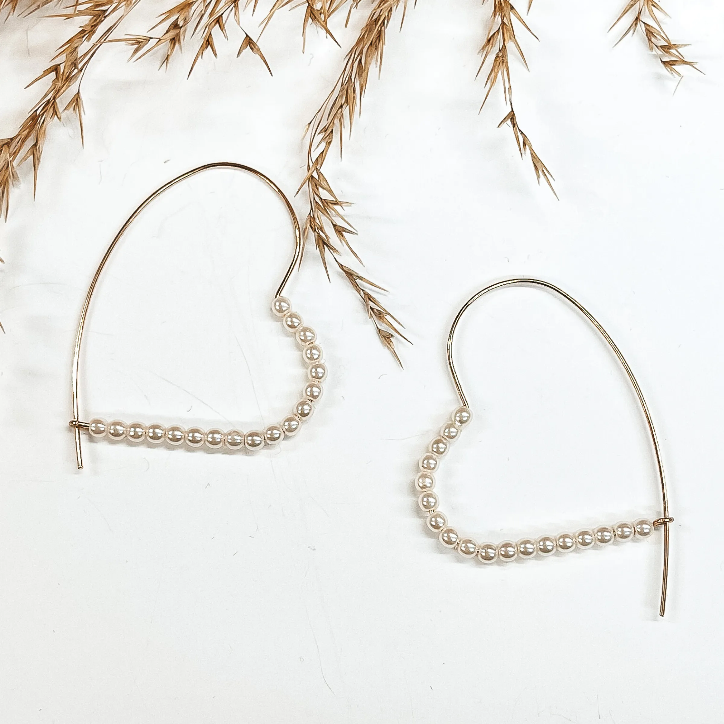 Sweet Darling Kidney Wire Heart Earrings with Pearls in Gold
