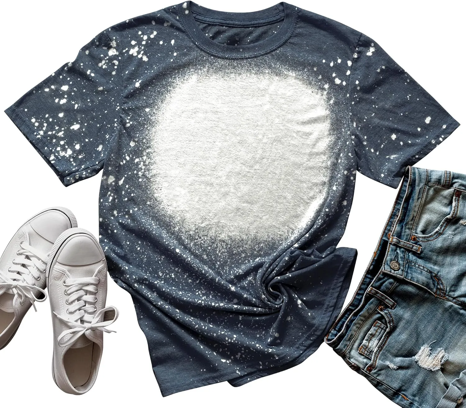 T Shirt Blanks Sublimation Bleached T-Shirt for Women Top Bulk Graphic Tees Comfy Trendy