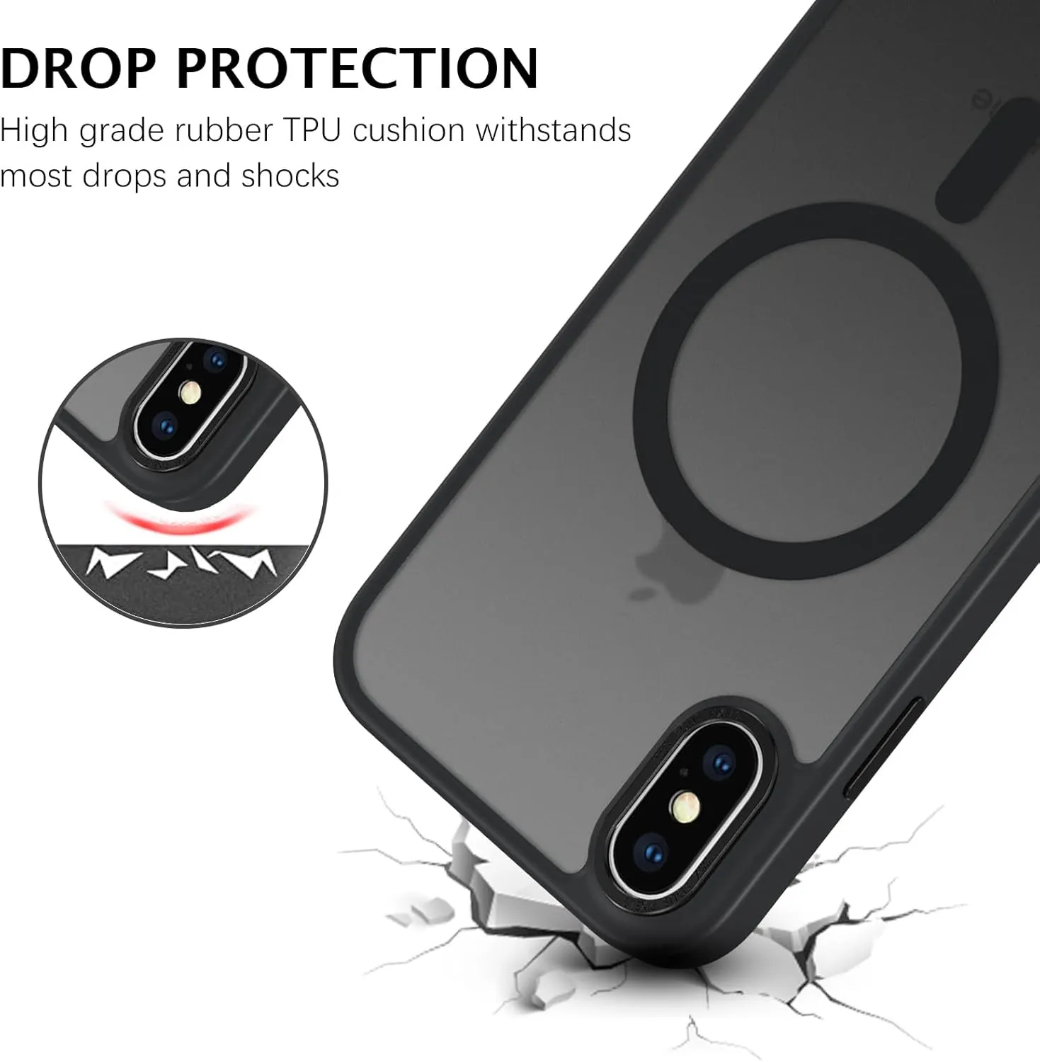 Telaso for iPhone X Case, iPhone Xs Phone Case Compatible with Magsafe Wireless Charging Translucent Matte Back Slim Shockproof Anti-Scratch Anti-Yellow Protective Magnetic for iPhone X/XS Case, Black