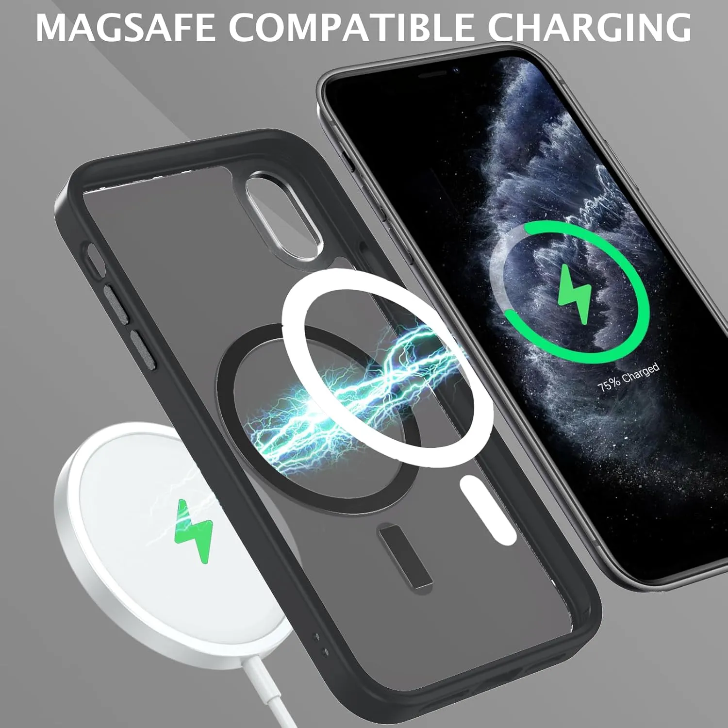 Telaso for iPhone X Case, iPhone Xs Phone Case Compatible with Magsafe Wireless Charging Translucent Matte Back Slim Shockproof Anti-Scratch Anti-Yellow Protective Magnetic for iPhone X/XS Case, Black