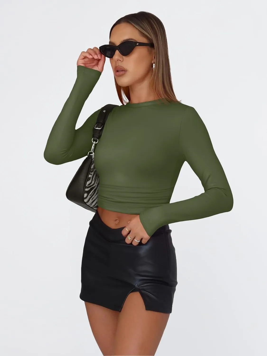 Trendy Queen Womens Long Sleeve Shirts Basic Tees Crop Tops Going Out Spring 2025 Workout Outfits Y2k Clothes