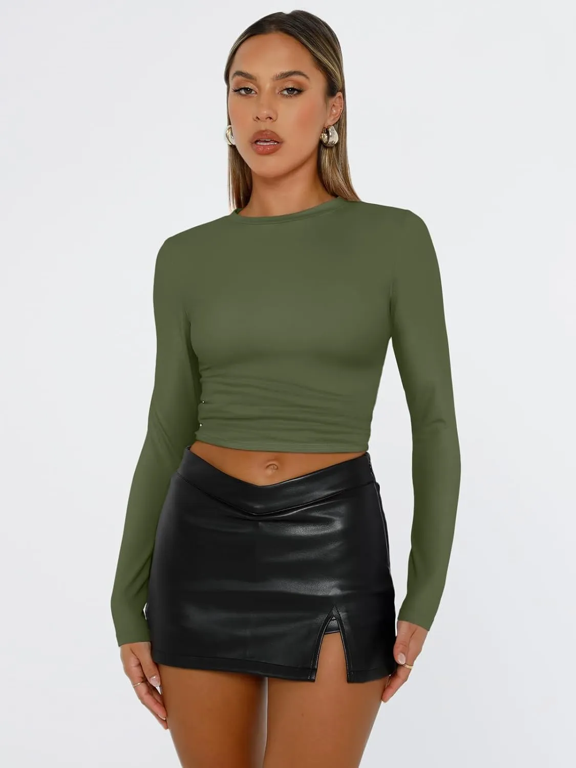 Trendy Queen Womens Long Sleeve Shirts Basic Tees Crop Tops Going Out Spring 2025 Workout Outfits Y2k Clothes