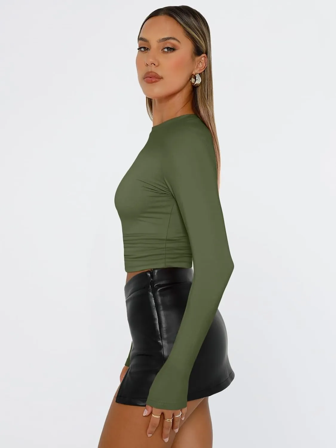 Trendy Queen Womens Long Sleeve Shirts Basic Tees Crop Tops Going Out Spring 2025 Workout Outfits Y2k Clothes