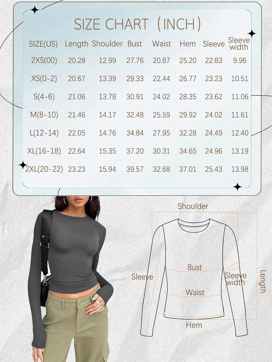 Trendy Queen Womens Long Sleeve Shirts Basic Tees Crop Tops Going Out Spring 2025 Workout Outfits Y2k Clothes