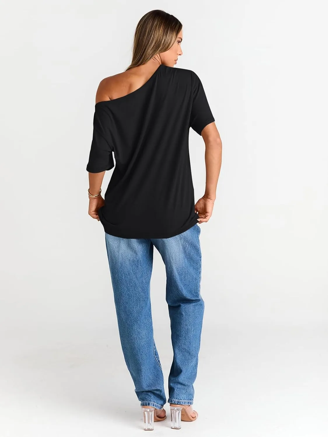 Trendy Queen Womens Off The Shoulder Tops Oversized T-Shirts Short Sleeve Tees Summer 2025 Casual Spring Fashion Clothes