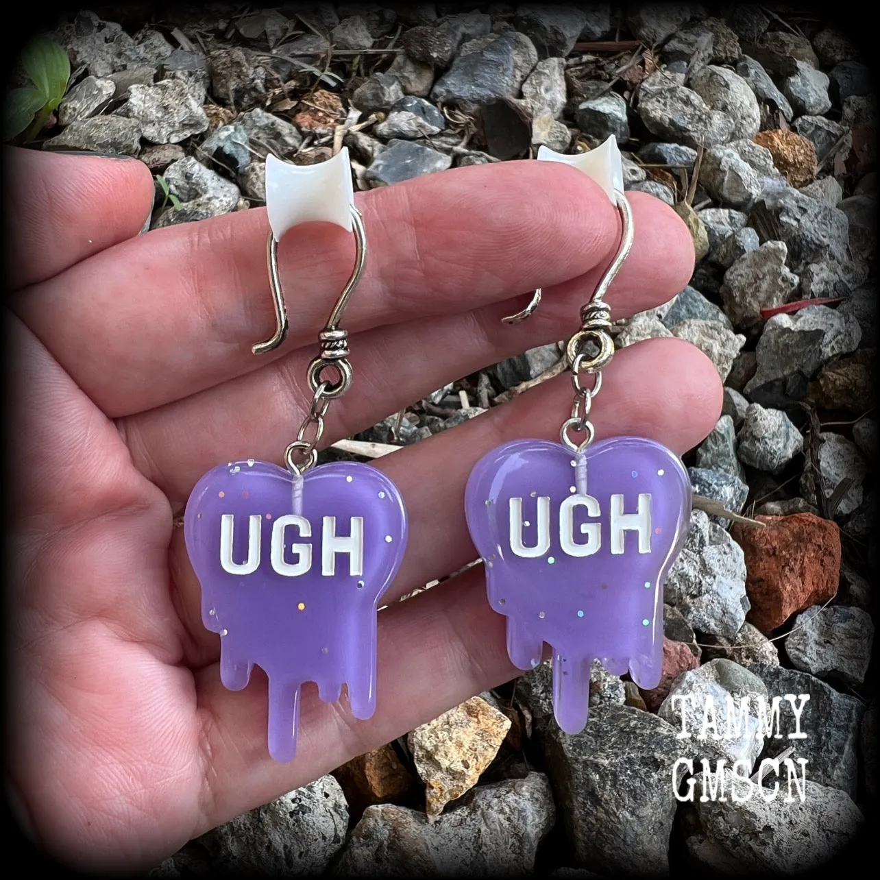 UGH heart earrings-Dripping heart earrings