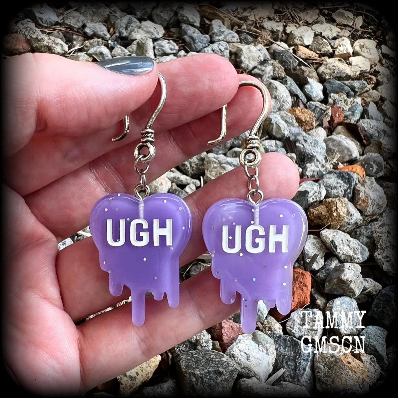 UGH heart earrings-Dripping heart earrings