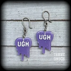 UGH heart earrings-Dripping heart earrings