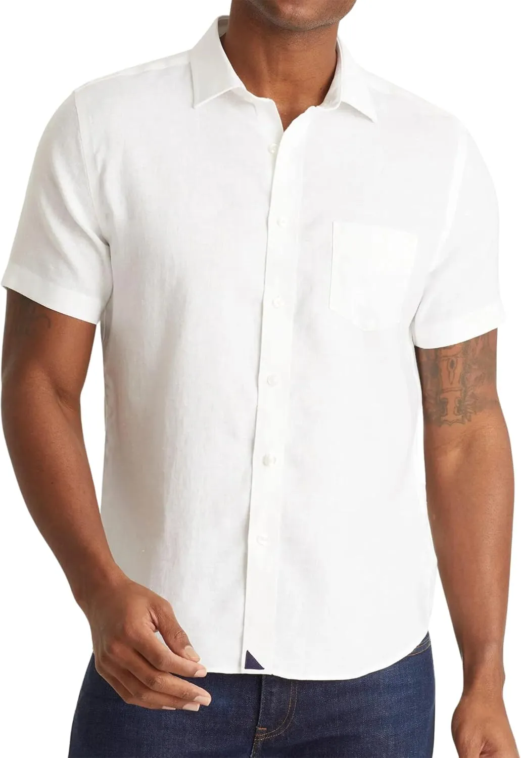 UNTUCKit Cameron - Untucked Shirt for Men, Short Sleeve, Wrinkle-Resistant Linen, Slim Fit