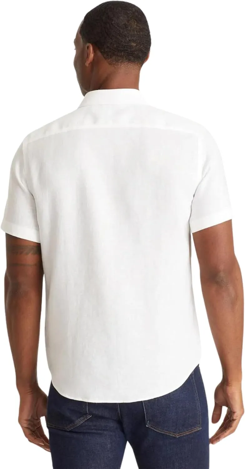 UNTUCKit Cameron - Untucked Shirt for Men, Short Sleeve, Wrinkle-Resistant Linen, Slim Fit