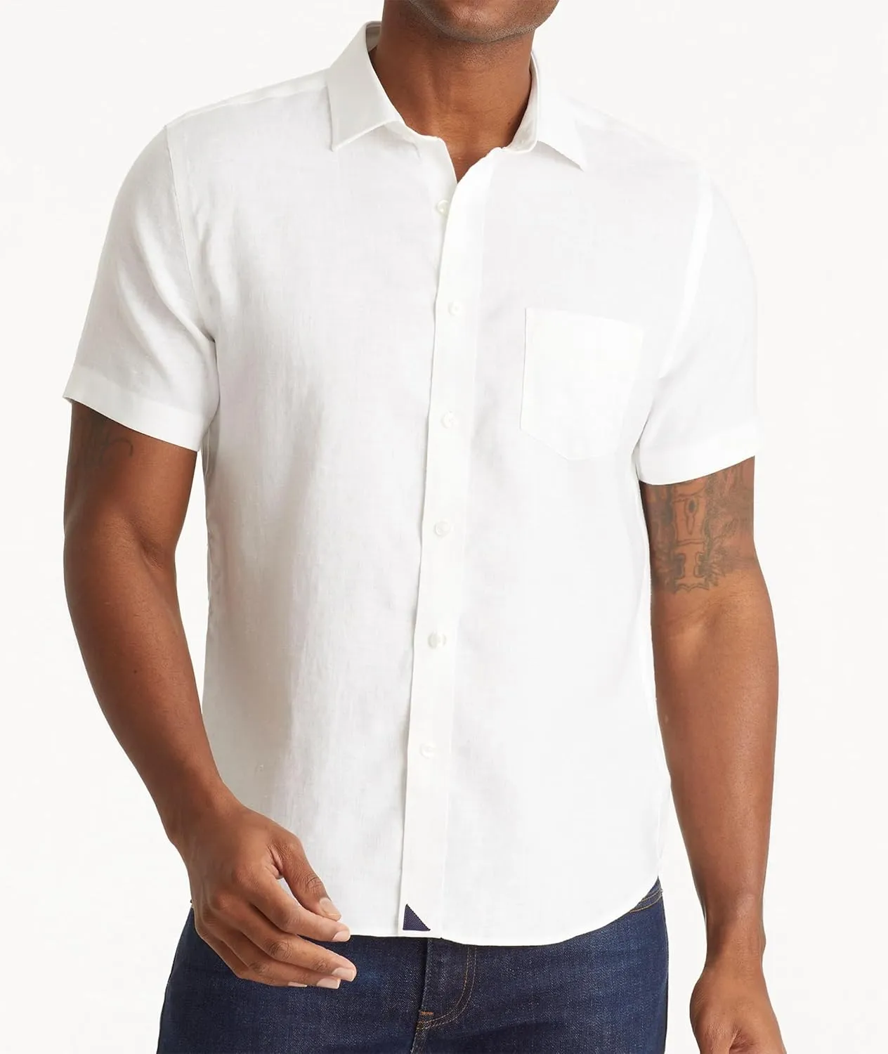 UNTUCKit Cameron - Untucked Shirt for Men, Short Sleeve, Wrinkle-Resistant Linen, Slim Fit