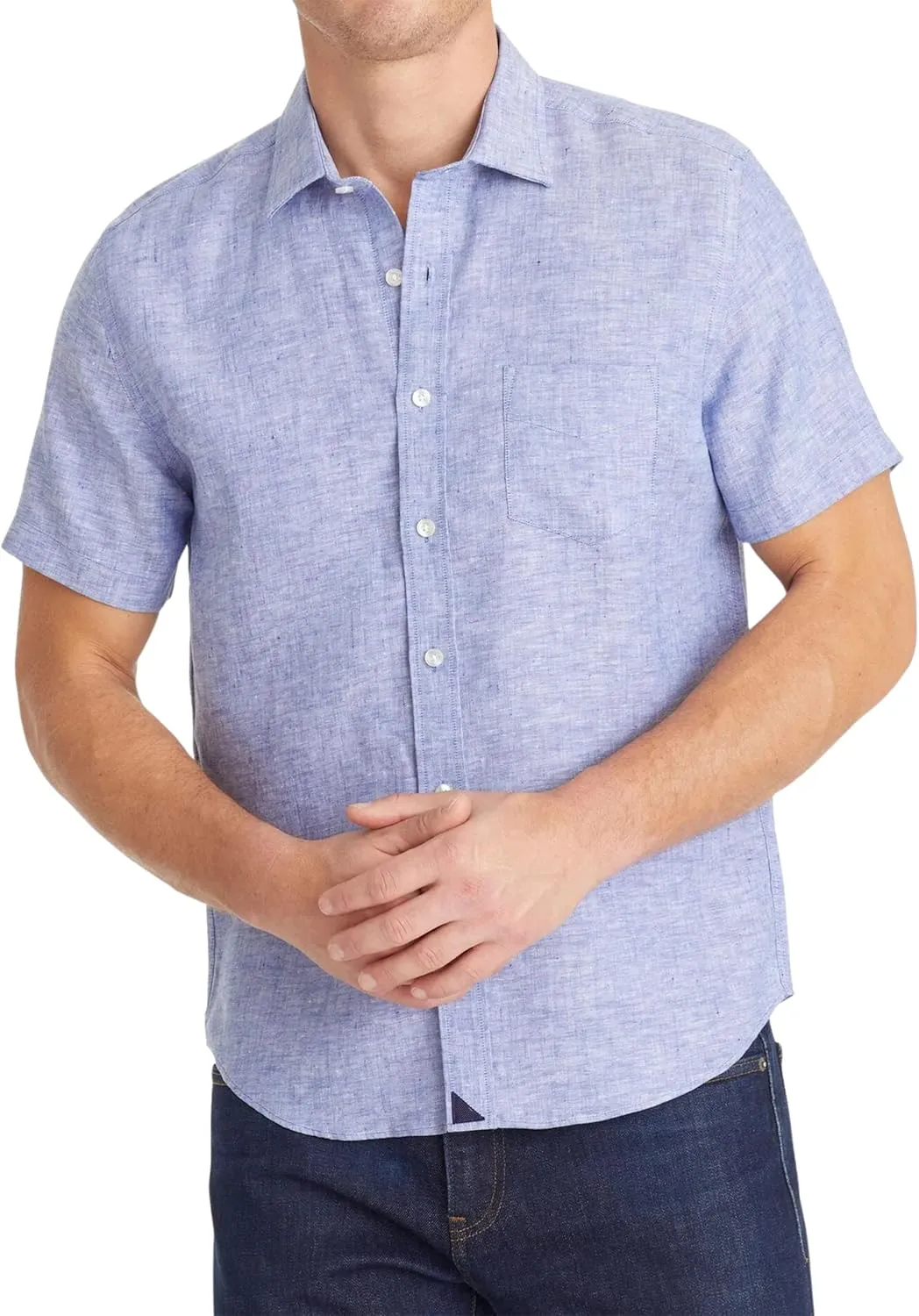 UNTUCKit Cameron - Untucked Shirt for Men, Short Sleeve, Wrinkle-Resistant Linen, Slim Fit