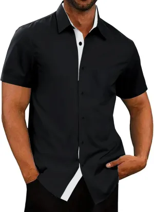 UOUA Men's Button Down Short Sleeve Dress Shirts Wrinkle Free Business Shirt Summer Casual Top