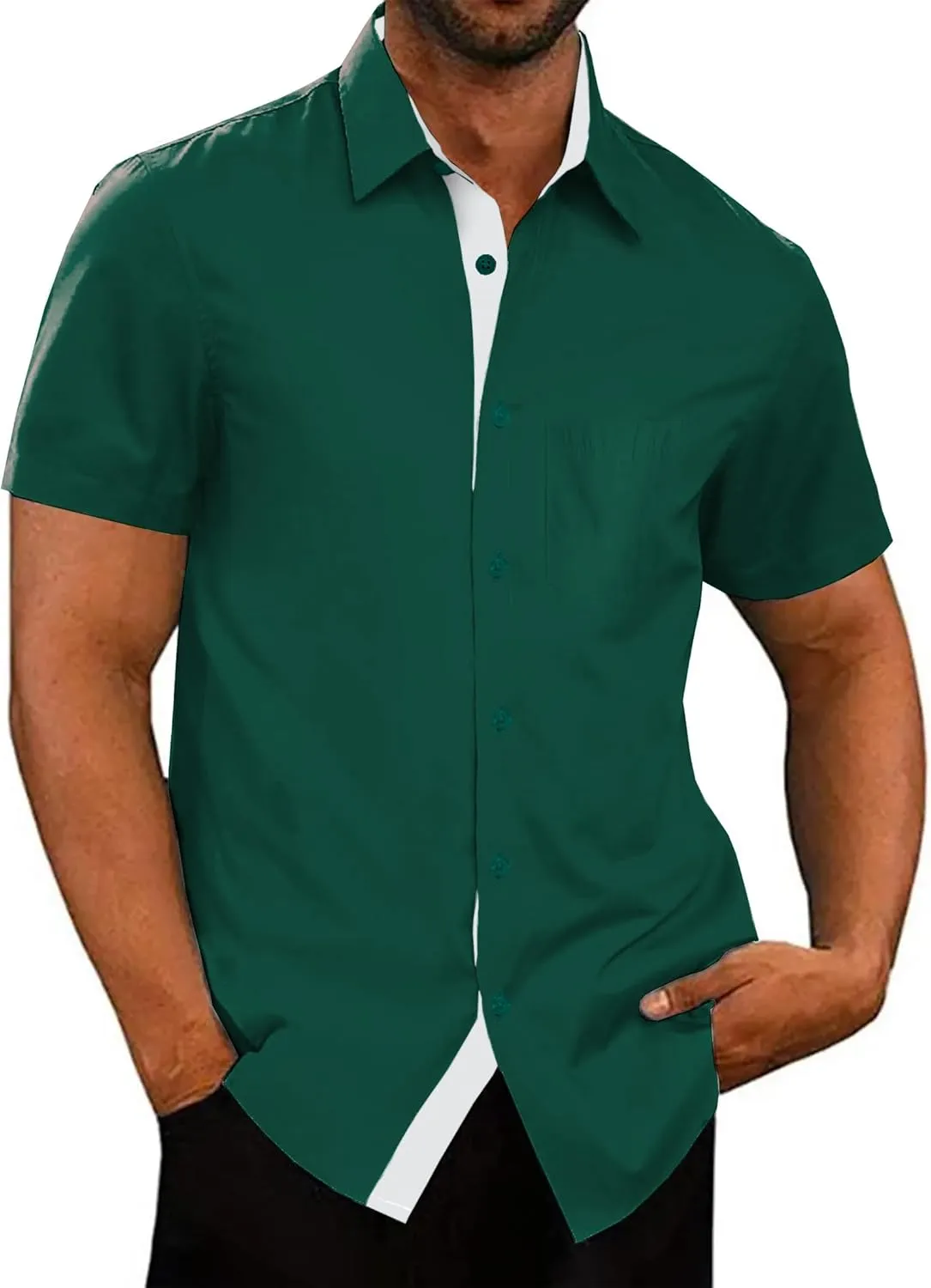 UOUA Men's Button Down Short Sleeve Dress Shirts Wrinkle Free Business Shirt Summer Casual Top