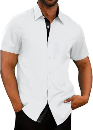 UOUA Men's Button Down Short Sleeve Dress Shirts Wrinkle Free Business Shirt Summer Casual Top
