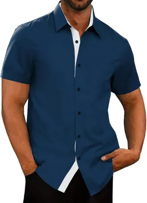 UOUA Men's Button Down Short Sleeve Dress Shirts Wrinkle Free Business Shirt Summer Casual Top