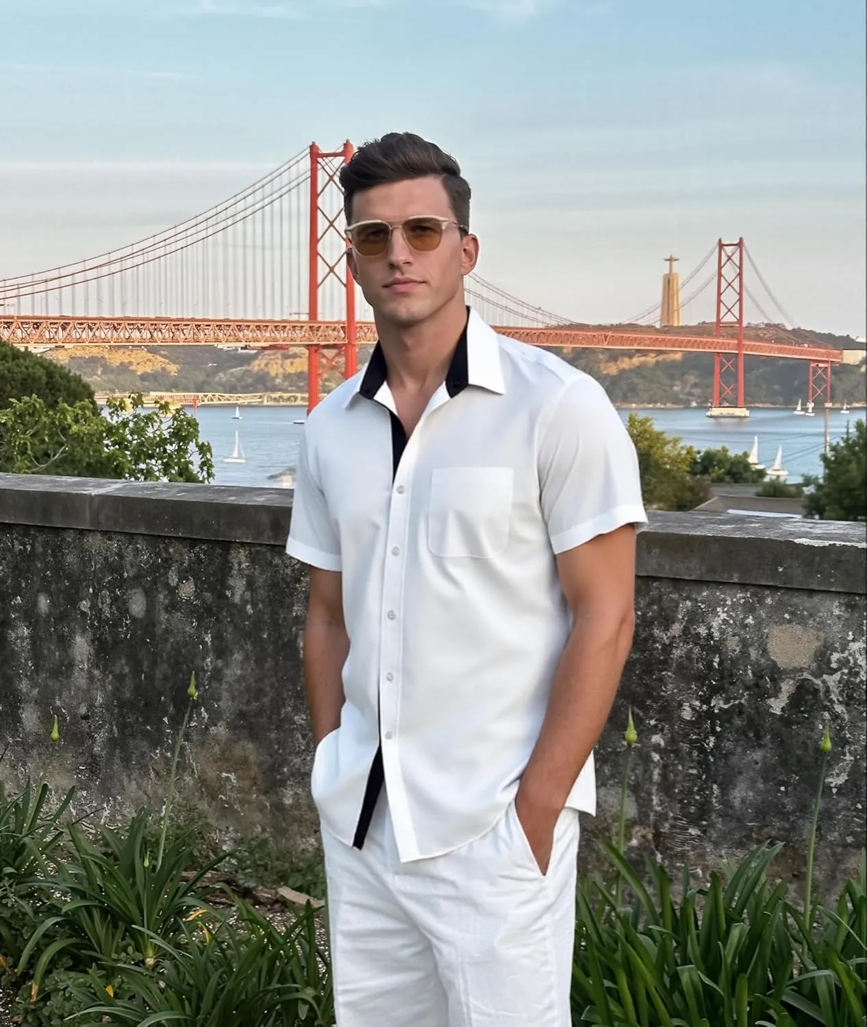 UOUA Men's Button Down Short Sleeve Dress Shirts Wrinkle Free Business Shirt Summer Casual Top