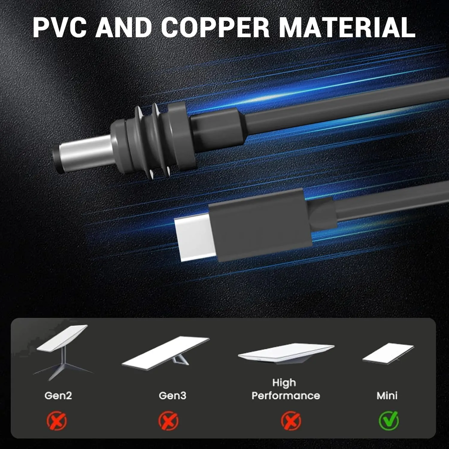 USB C to DC Power Cord PVC Pure Copper 18AWG IP68 Water Satellite Extension Cable for Indoor and Outdoor Use (5M/16.4FT)