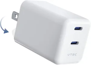 UTEC 35W USB C Charger, 2-Ports GaN Foldable Compact Fast Wall Charger Block for iPhone 16 Plus Pro Max Mini, Galaxy S25 Series, S24, Z Flip Fold 6, iPad Pro M4 Air M2, Pixel 8/8a