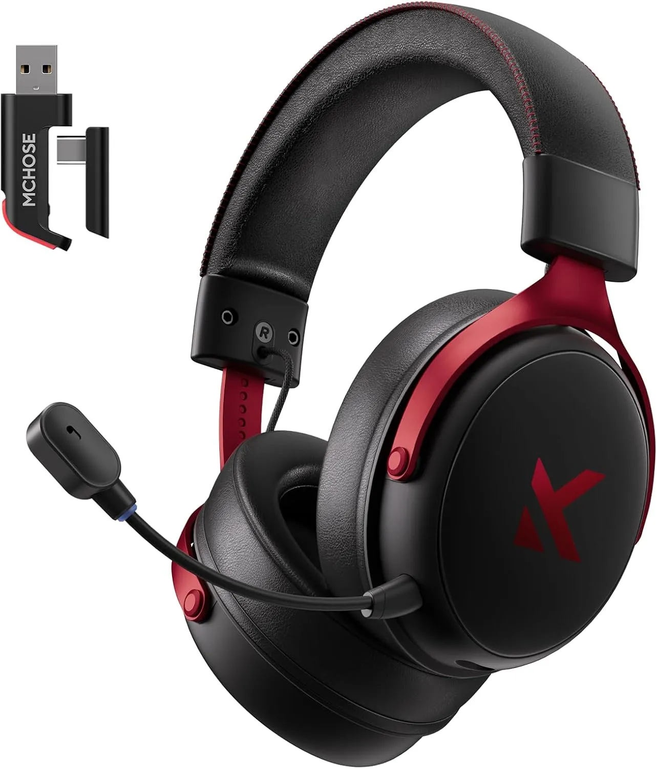 V9 Wireless Gaming Headset 7.1 Surround Sound for PS5 PS4 PC SWITCH TOPSPEED Gaming Headphones with Noise Canceling Mic, 125Hr Battery, Low 15ms Latency, Lightweight, BT 5.3 FPS Games Black&Red