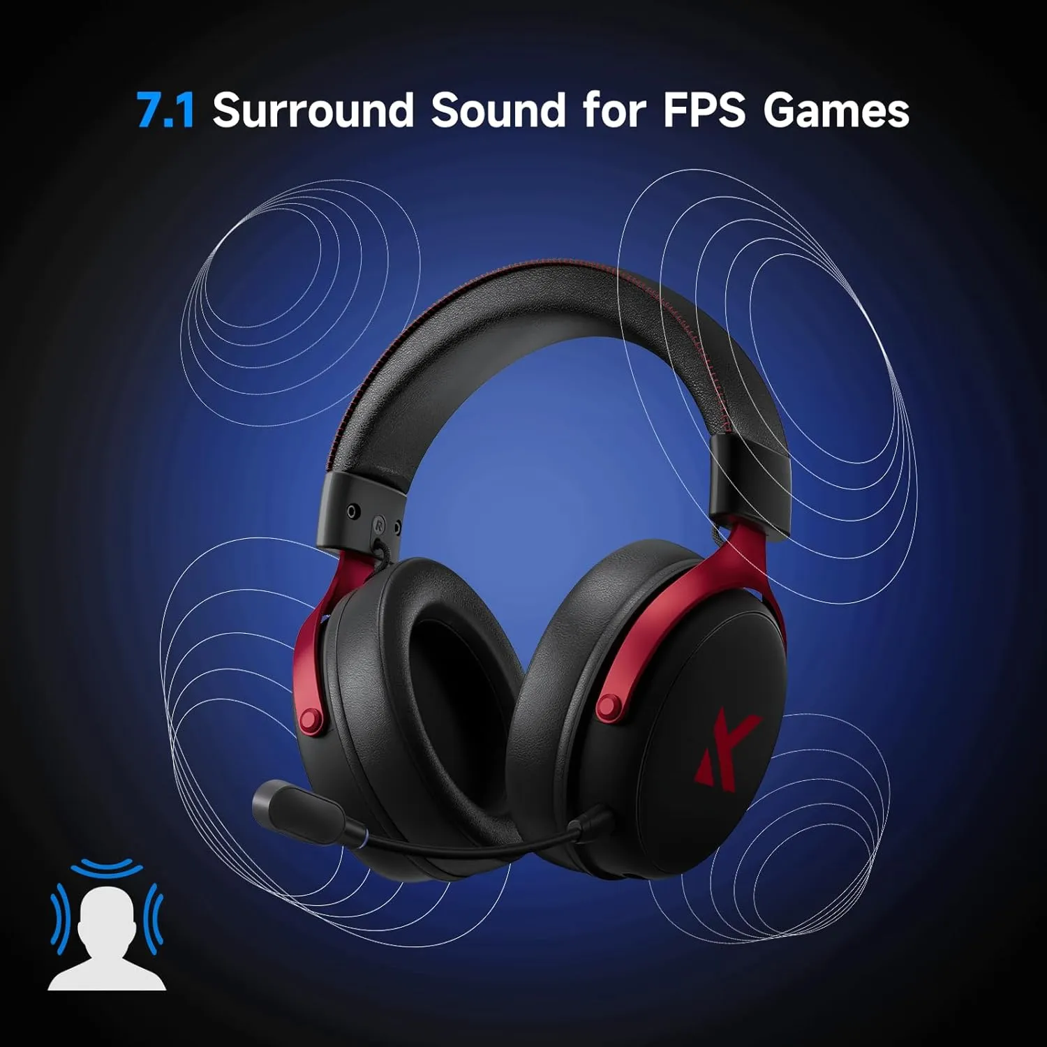 V9 Wireless Gaming Headset 7.1 Surround Sound for PS5 PS4 PC SWITCH TOPSPEED Gaming Headphones with Noise Canceling Mic, 125Hr Battery, Low 15ms Latency, Lightweight, BT 5.3 FPS Games Black&Red