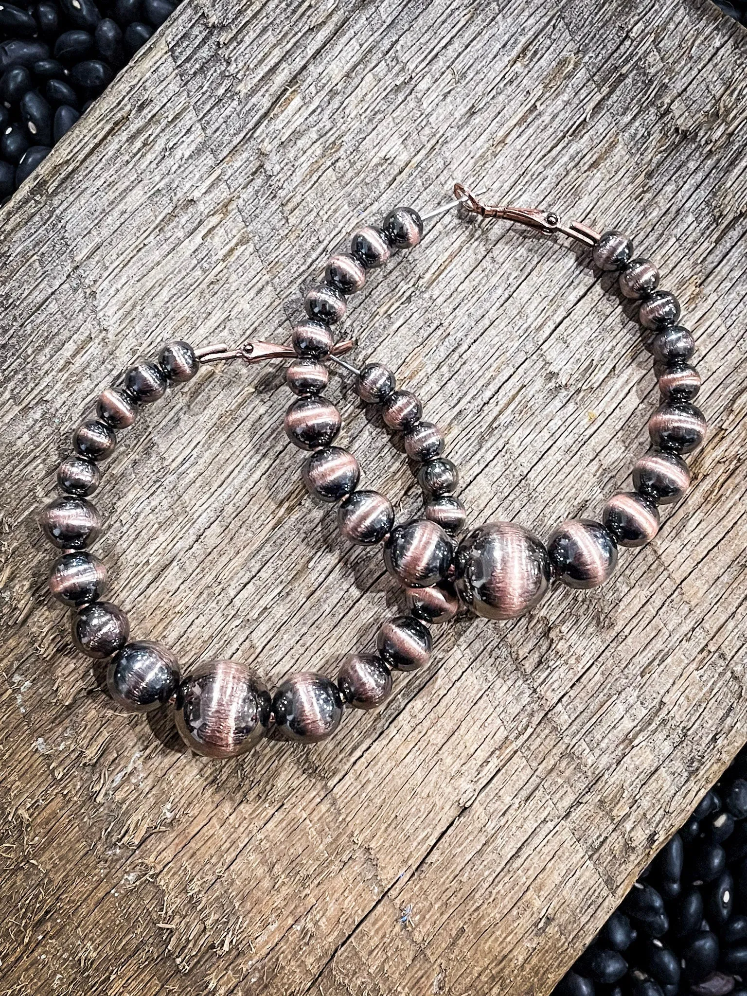 Vera Navajo Style Pearl Hoops - Copper
