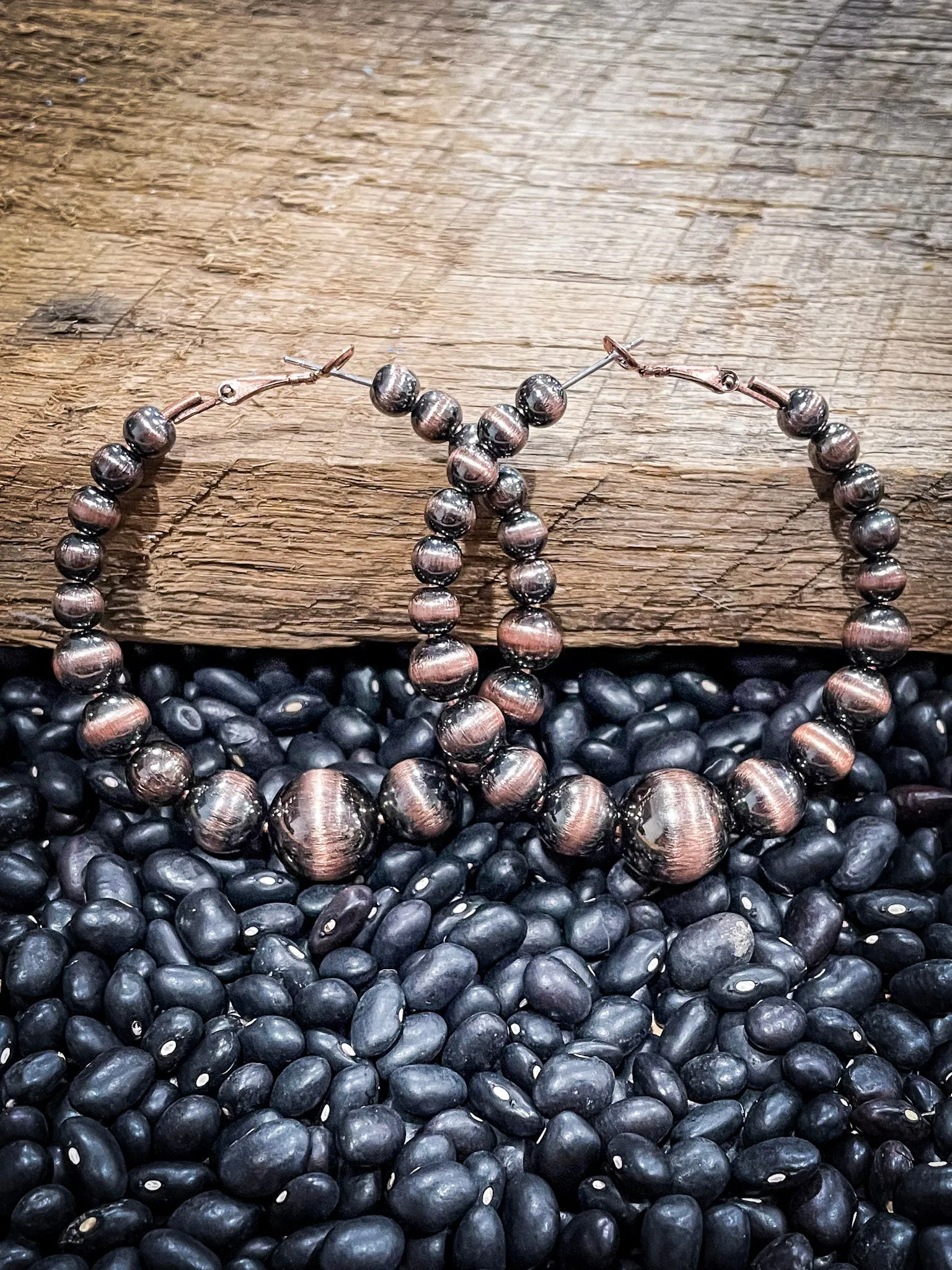 Vera Navajo Style Pearl Hoops - Copper
