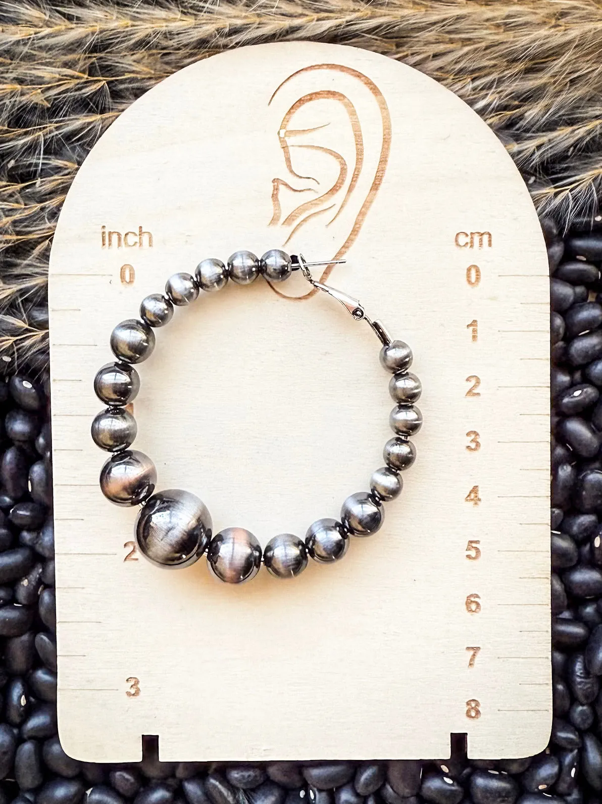 Vera Navajo Style Pearl Hoops - Silver