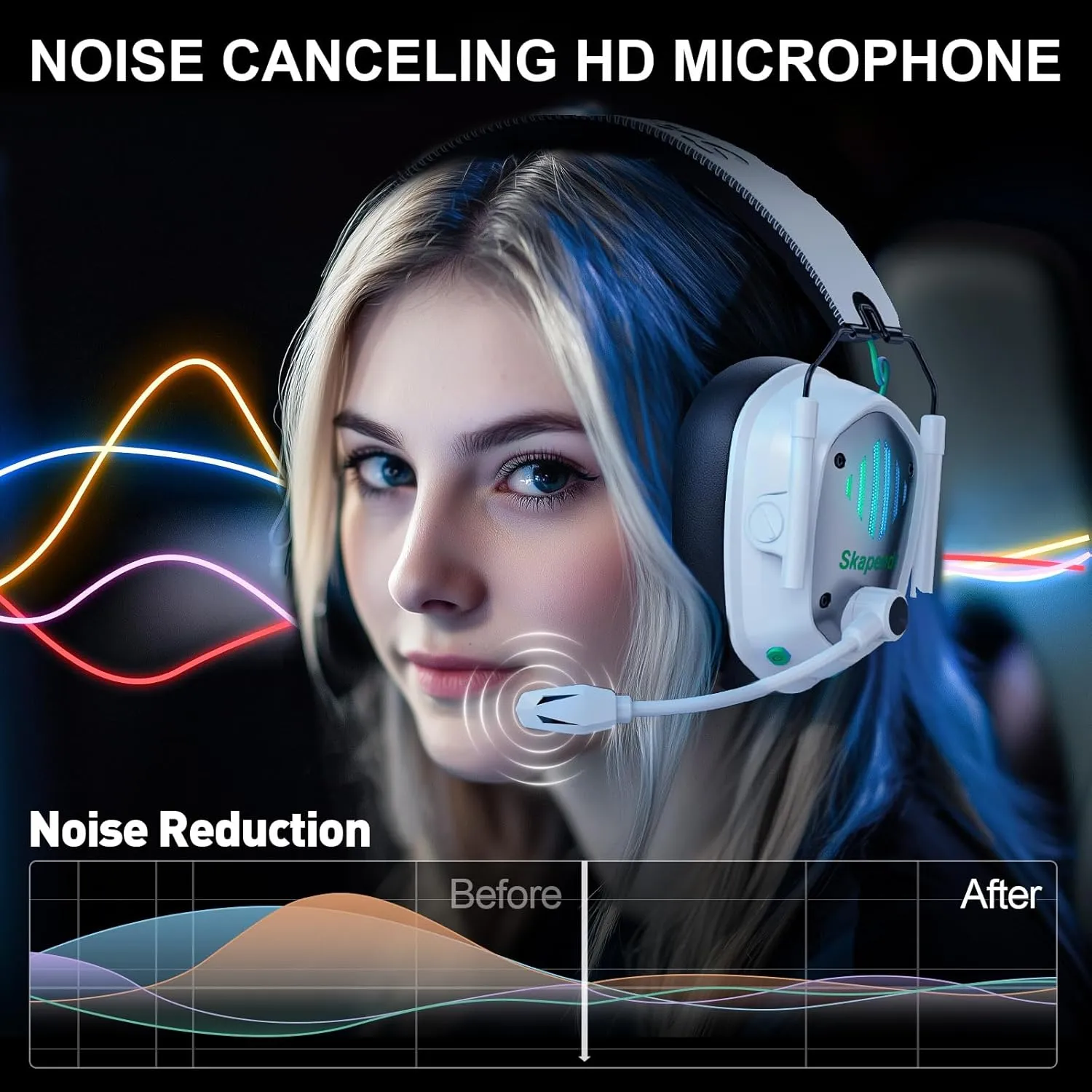 VK81 2.4GHz Wireless Gaming Headset for PS5, PS4, PC - Bluetooth Gaming Headphones with Noise Canceling Mic, Low Latency, Stereo Sound, 50 Hr Battery, Game Boy Color Accessories,Black White