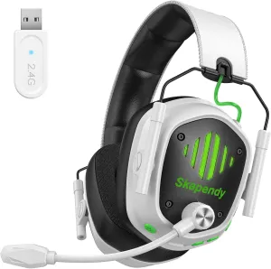 VK81 2.4GHz Wireless Gaming Headset for PS5, PS4, PC - Bluetooth Gaming Headphones with Noise Canceling Mic, Low Latency, Stereo Sound, 50 Hr Battery, Game Boy Color Accessories,Black White
