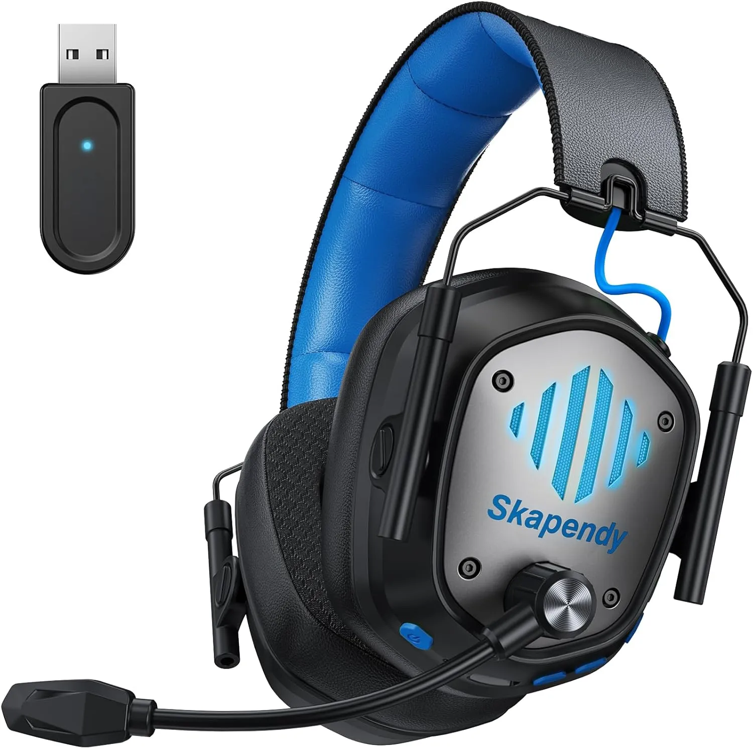 VK81 2.4GHz Wireless Gaming Headset for PS5, PS4, PC - Bluetooth Gaming Headphones with Noise Canceling Mic, Low Latency, Stereo Sound, 50 Hr Battery, Headset for Nintendo Switch,Black Blue