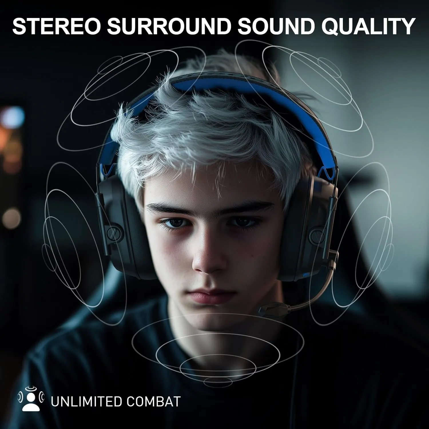 VK81 2.4GHz Wireless Gaming Headset for PS5, PS4, PC - Bluetooth Gaming Headphones with Noise Canceling Mic, Low Latency, Stereo Sound, 50 Hr Battery, Headset for Nintendo Switch,Black Blue
