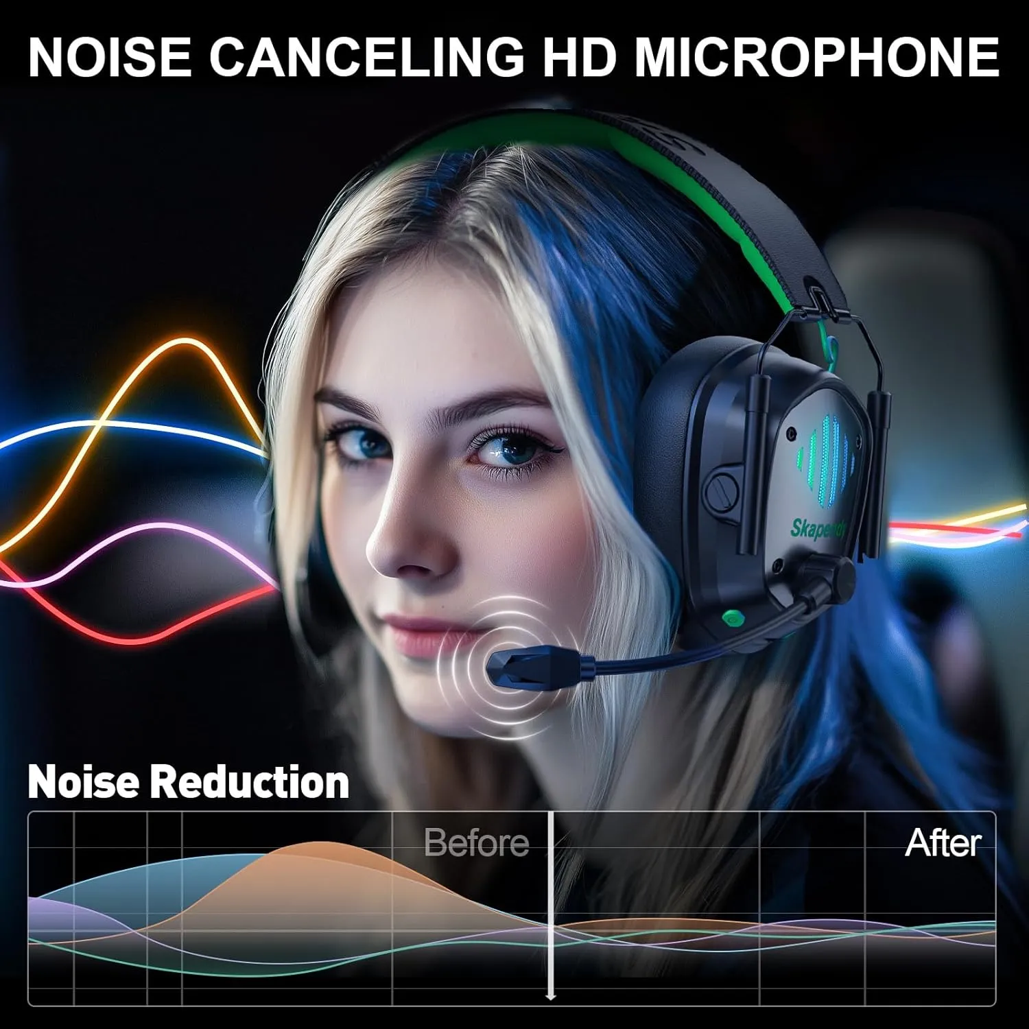 VK81 2.4GHz Wireless Gaming Headset for PS5, PS4, PC - Bluetooth Gaming Headphones with Noise Canceling Mic, Low Latency, Stereo Sound, 50 Hr Battery, Headset for Nintendo Switch,Black Blue
