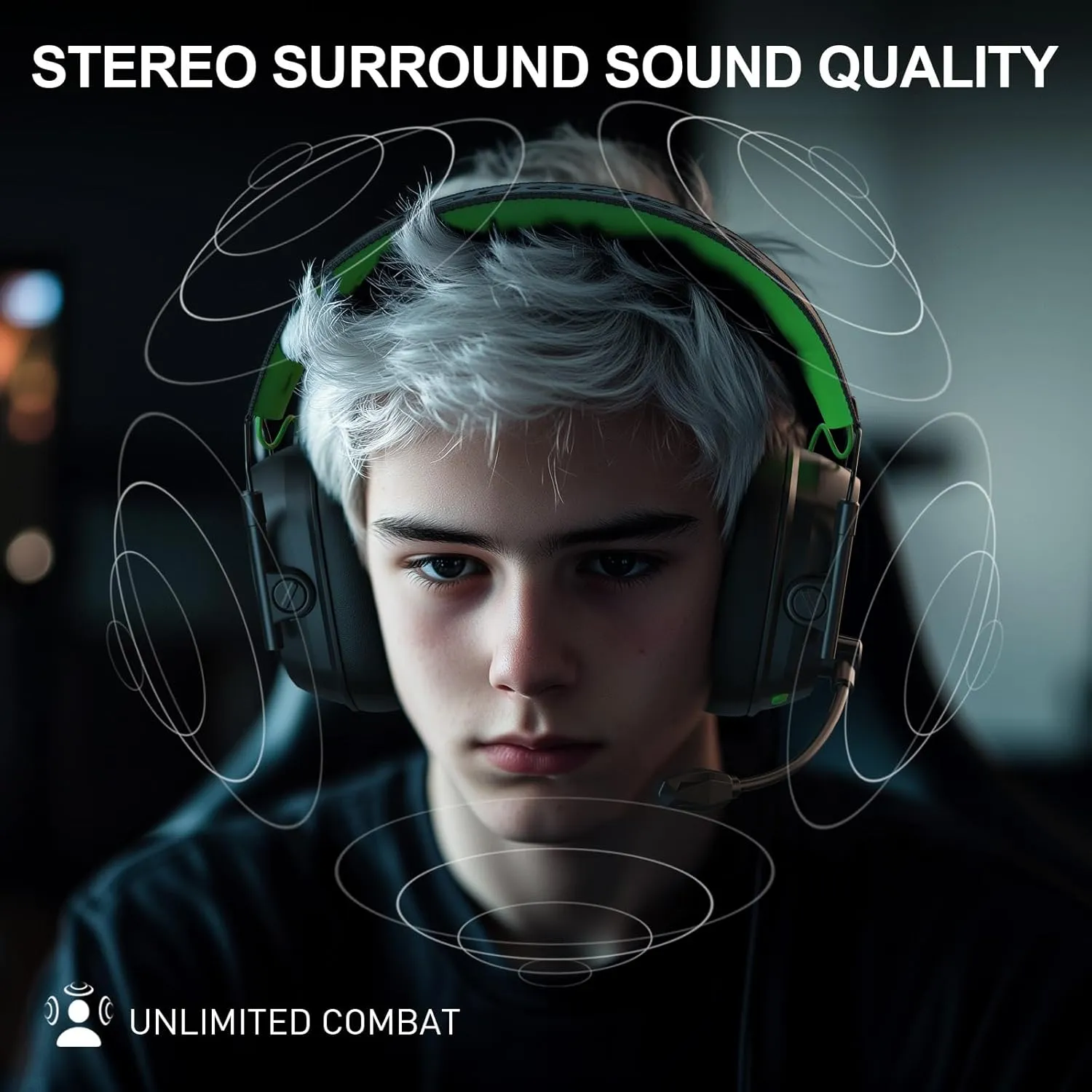 VK81 2.4GHz Wireless Gaming Headset for PS5, PS4, PC - Bluetooth Gaming Headphones with Noise Canceling Mic, Low Latency, Stereo Sound, 50 Hr Battery, Headset for Nintendo Switch,Black Green