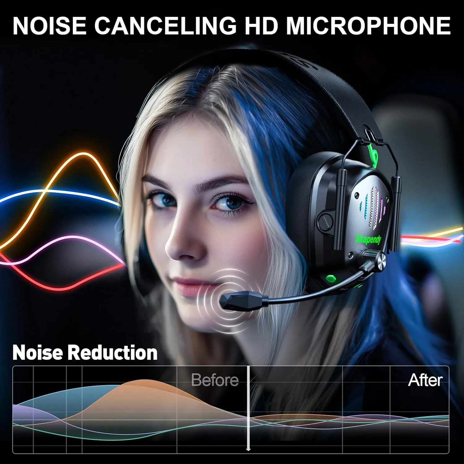VK81 2.4GHz Wireless Gaming Headset for PS5, PS4, PC - Bluetooth Gaming Headphones with Noise Canceling Mic, Low latency, Stereo Sound, 50 Hr Battery, RGB Headset for Nintendo Switch, Black