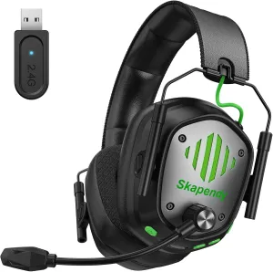 VK81 2.4GHz Wireless Gaming Headset for PS5, PS4, PC - Bluetooth Gaming Headphones with Noise Canceling Mic, Low latency, Stereo Sound, 50 Hr Battery, RGB Headset for Nintendo Switch, Black
