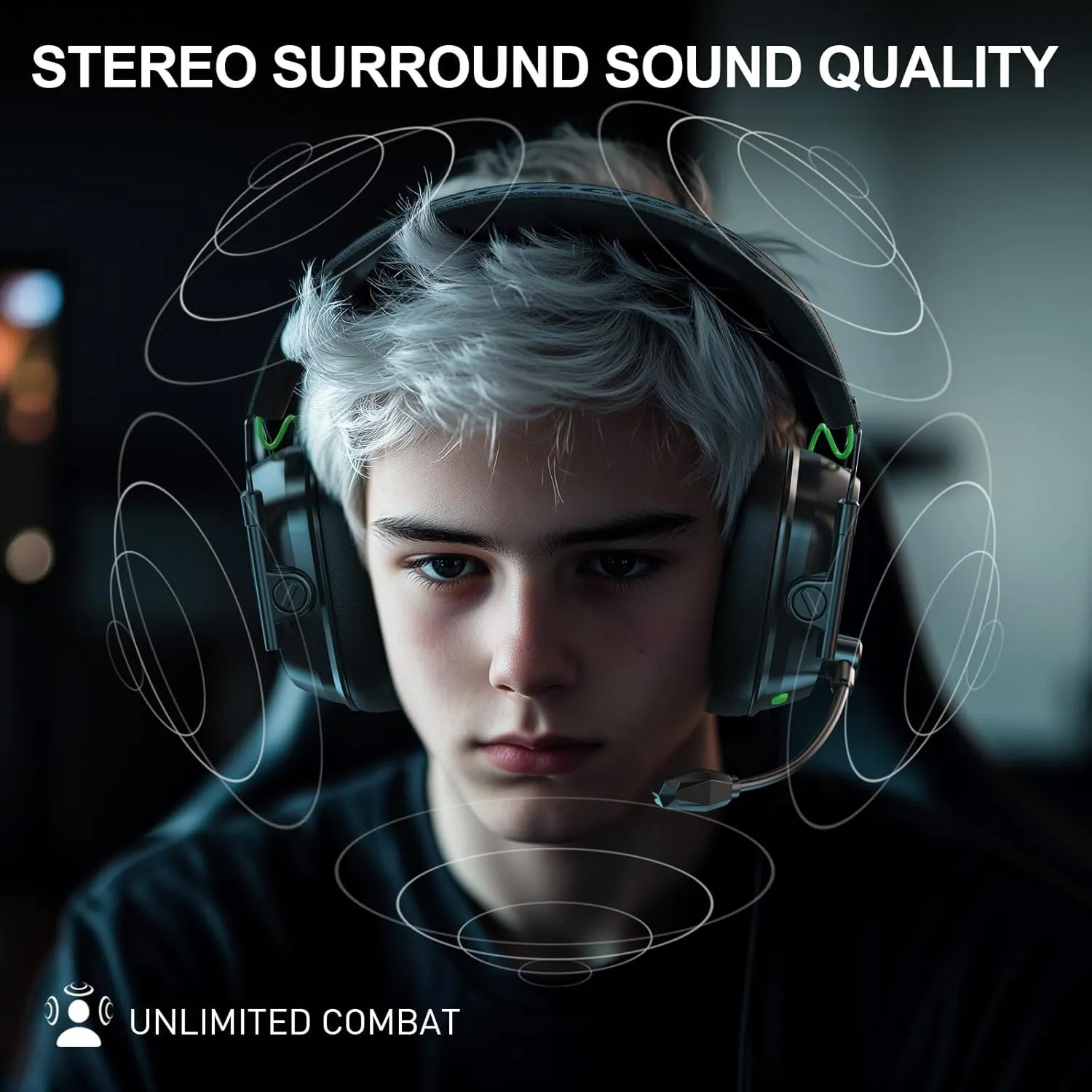 VK81 2.4GHz Wireless Gaming Headset for PS5, PS4, PC - Bluetooth Gaming Headphones with Noise Canceling Mic, Low latency, Stereo Sound, 50 Hr Battery, RGB Headset for Nintendo Switch, Black