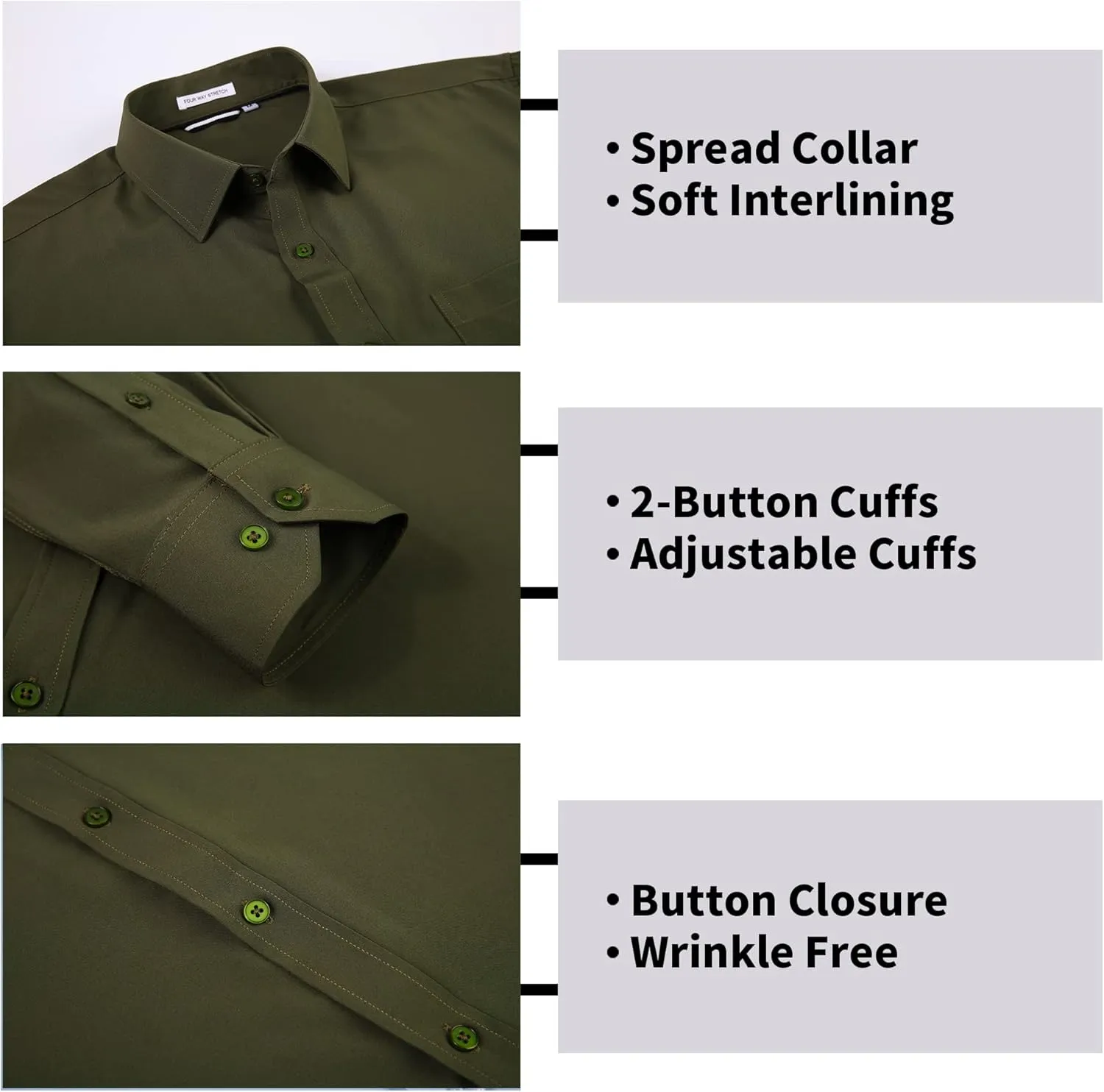 WARHORSEE Mens Dress Shirts Long Sleeve Performance 4-Way Stretch Wrinkle Free Casual Button Down Shirt