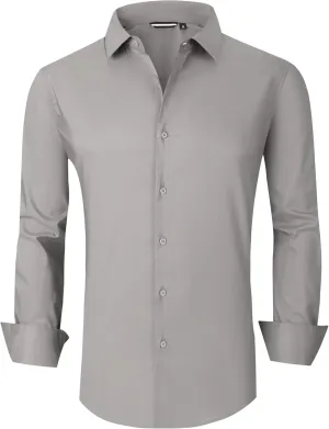 WARHORSEE Mens Dress Shirts Long Sleeve Performance 4-Way Stretch Wrinkle Free Casual Button Down Shirt