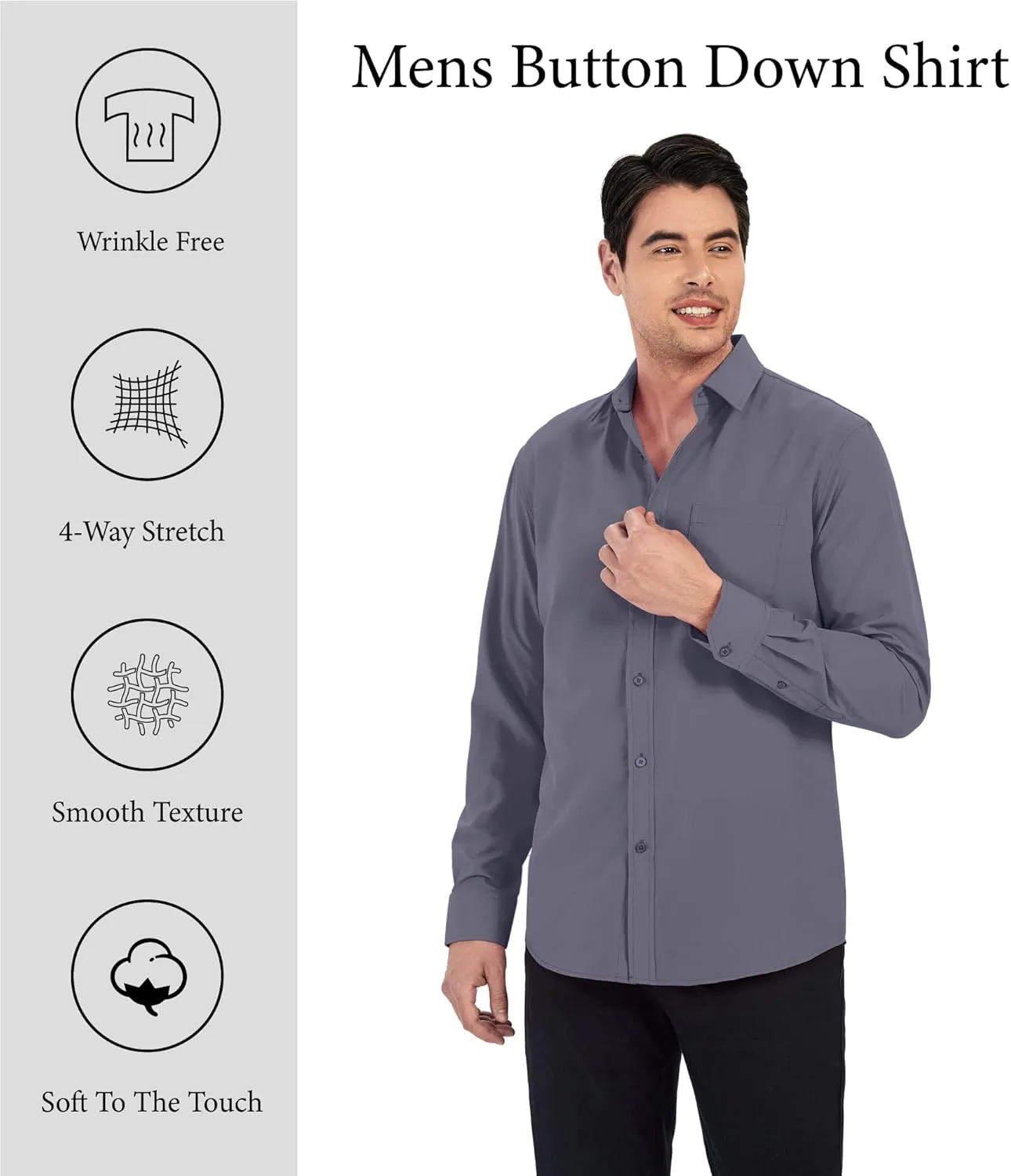 WARHORSEE Mens Dress Shirts Long Sleeve Performance 4-Way Stretch Wrinkle Free Casual Button Down Shirt