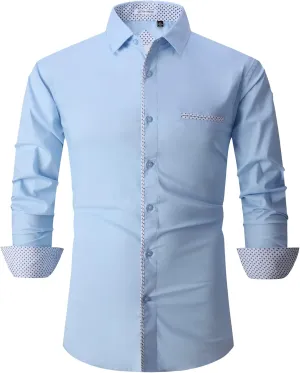 WARHORSEE Mens Dress Shirts Long Sleeve Performance 4-Way Stretch Wrinkle Free Casual Button Down Shirt