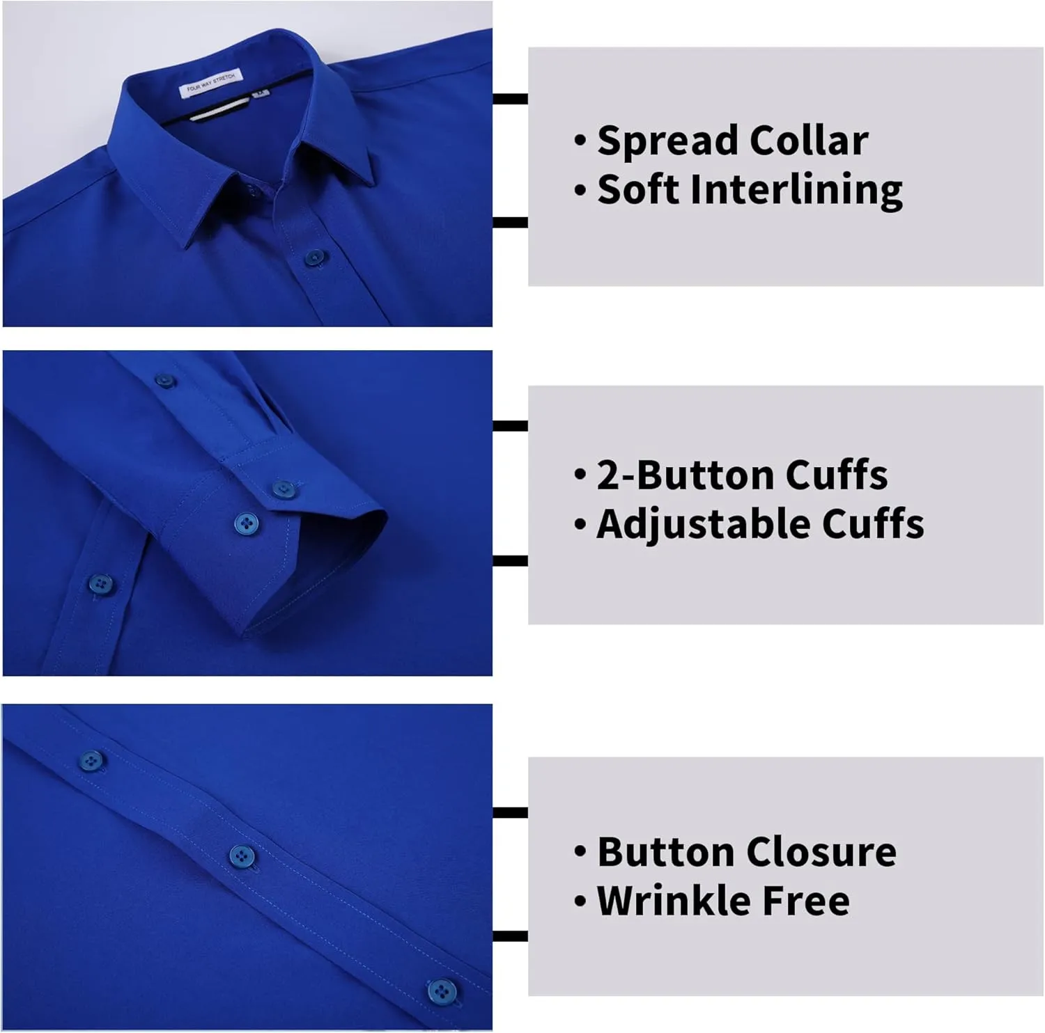WARHORSEE Mens Dress Shirts Long Sleeve Performance 4-Way Stretch Wrinkle Free Casual Button Down Shirt