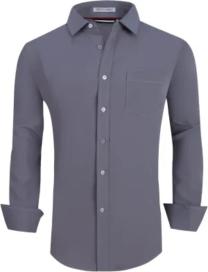 WARHORSEE Mens Dress Shirts Long Sleeve Performance 4-Way Stretch Wrinkle Free Casual Button Down Shirt