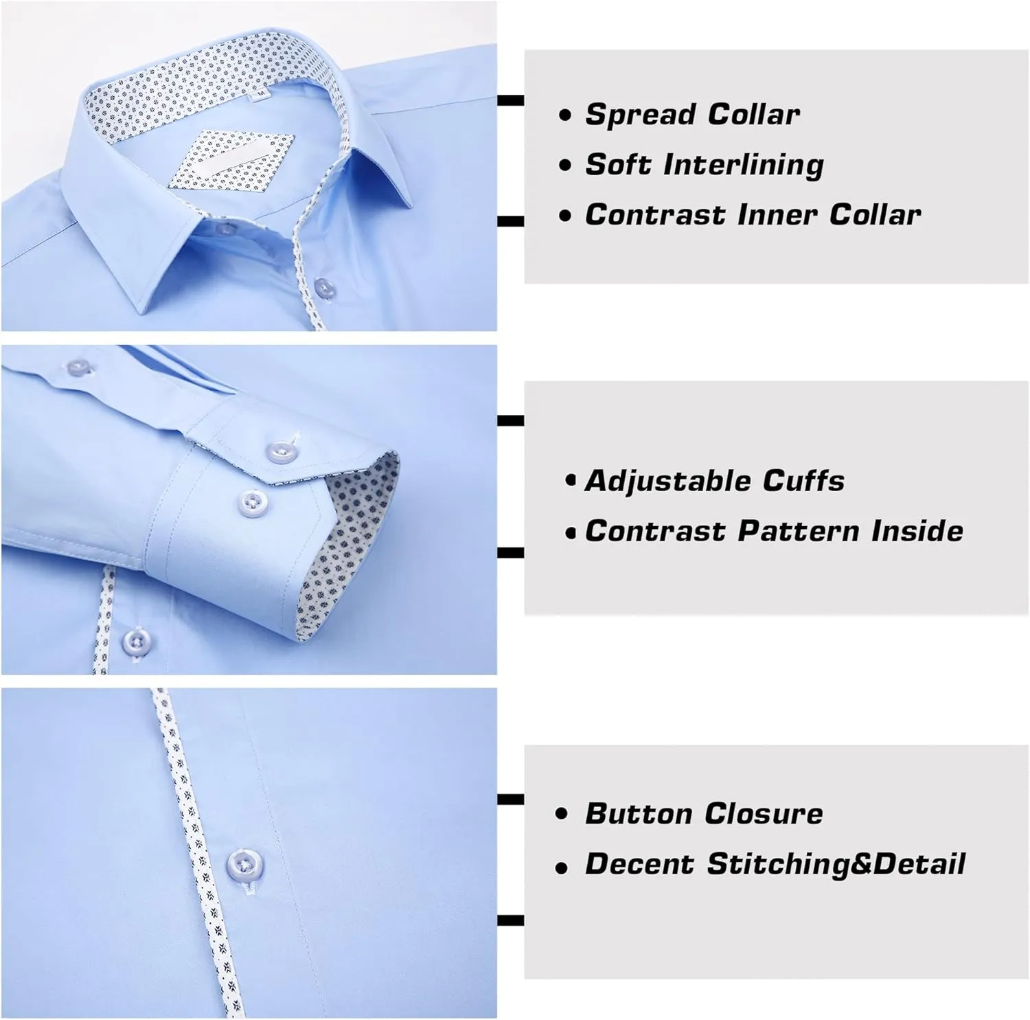 WARHORSEE Mens Dress Shirts Long Sleeve Performance 4-Way Stretch Wrinkle Free Casual Button Down Shirt