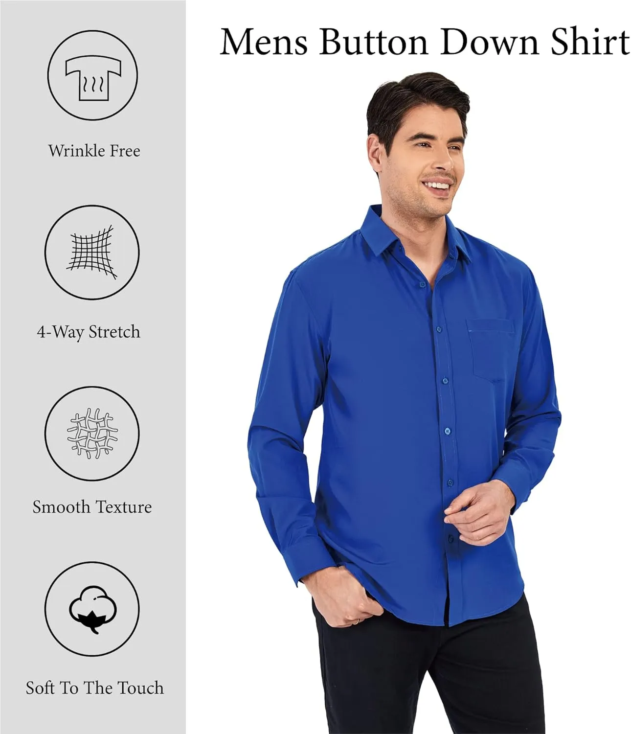 WARHORSEE Mens Dress Shirts Long Sleeve Performance 4-Way Stretch Wrinkle Free Casual Button Down Shirt
