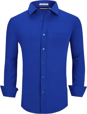 WARHORSEE Mens Dress Shirts Long Sleeve Performance 4-Way Stretch Wrinkle Free Casual Button Down Shirt
