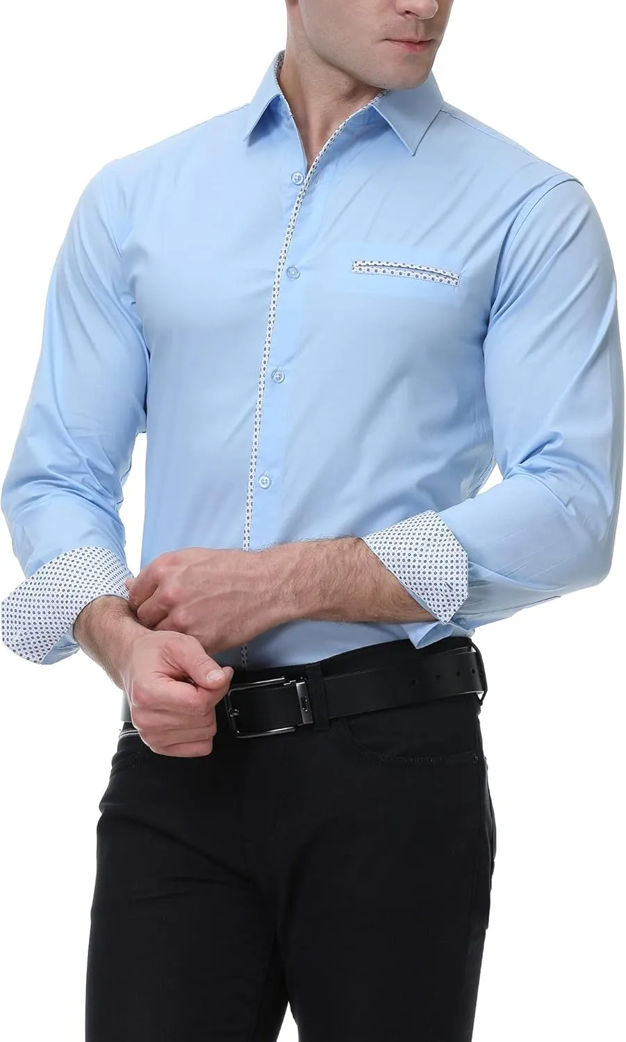 WARHORSEE Mens Dress Shirts Long Sleeve Performance 4-Way Stretch Wrinkle Free Casual Button Down Shirt
